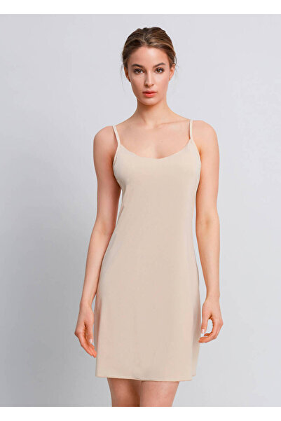 Knitss V Yaka Askılı Ten Rengi Kombinezon