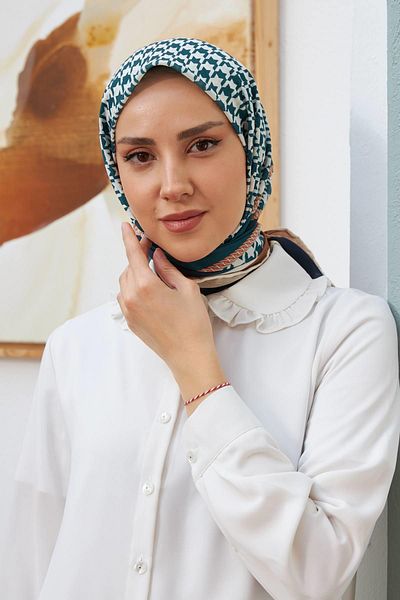 İpekhan Σειρά Petrol Green İpekhan Houndstooth - Βαμβακερό μαντίλι βισκόζης 1129-04