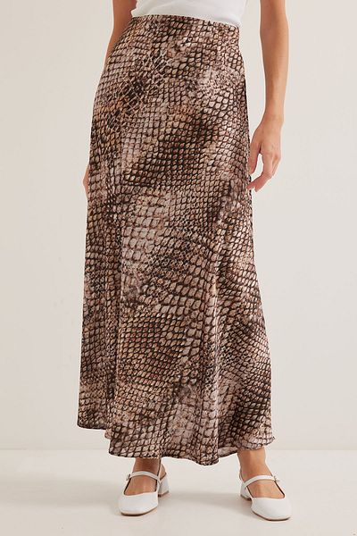 Bigdart Woman's Coffee Beige Patterned Satin Skirt 15877