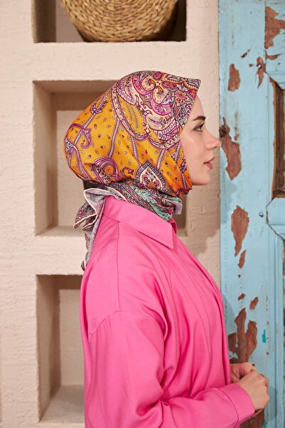 İpekhan Ethnic Series Πορτοκαλί βαμβακερό μεταξωτό φουλάρι βισκόζης - 1116-06