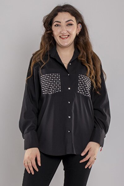 GRANDİ 7003 Büyük Beden Cepli Zımba Detay Pamuklu Gömlek