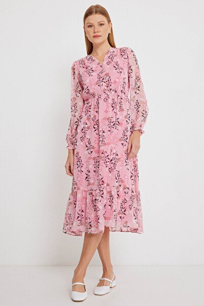 Bigdart 2137 Patterned Chiffon Dress - Pink