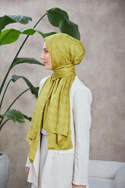 İpekhan Μοτίβο Neo Houndstooth Μεταξένιο Σάλι Ζακάρ Λάδι Πράσινο 9010-05