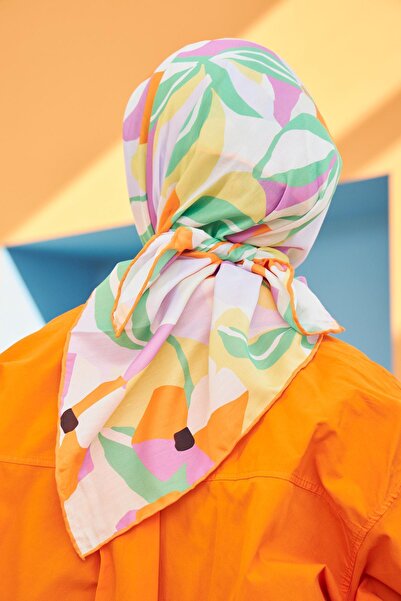 İpekhan Πορτοκαλί πράσινο βαμβακερό κασκόλ βισκόζης με σχέδιο Daphne