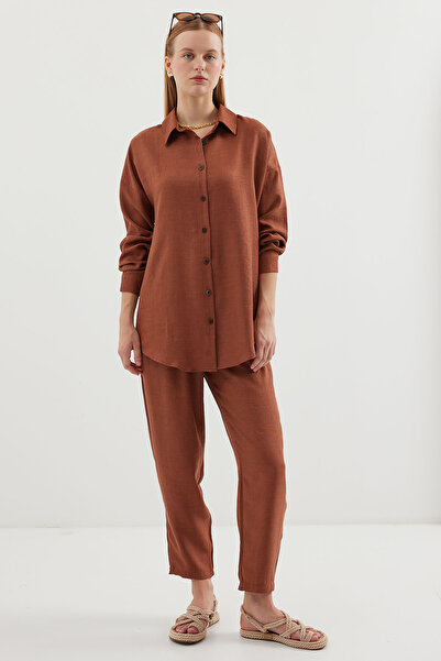 Bigdart 6622 Model Milk Brown Linen Double Set