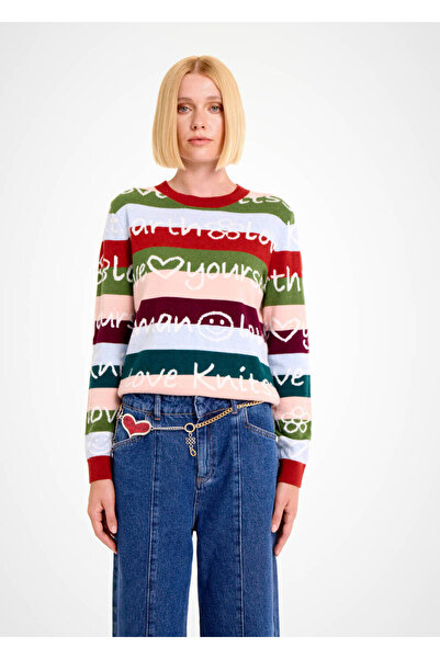 Knitss Renkli Slogan Desenli Triko