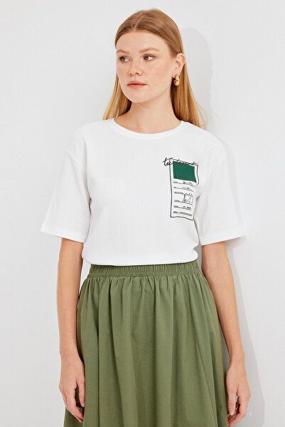 Bigdart Πράσινο Πλεκτό Βασικό T-Shirt - 911 Τυπωμένο