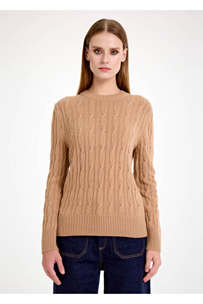 Knitss Kaşmir Karışımlı Saç Örgü Camel Triko