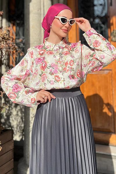 julude Kremgül Dried Single Pocket Floral μοτίβο Hijab γυναικείο πουκάμισο