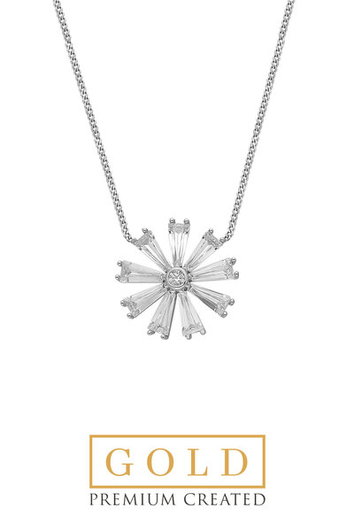 So CHIC... Beyaz Altın Sertifikalı Premium Created Trapez Taşlı Çiçek Kolye