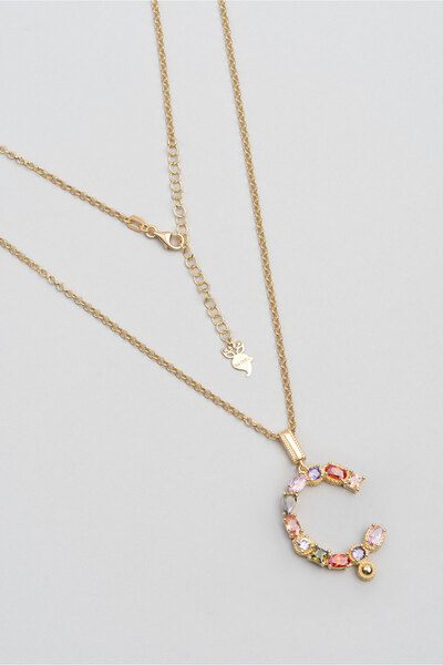 So CHIC... Ç Harfi Günışığı Renkli 18 Ayar Sarı Altın Kaplama Gümüş Kolye