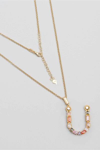 So CHIC... Ü Harfi Günışığı Renkli 18 Ayar Sarı Altın Kaplama Gümüş Kolye