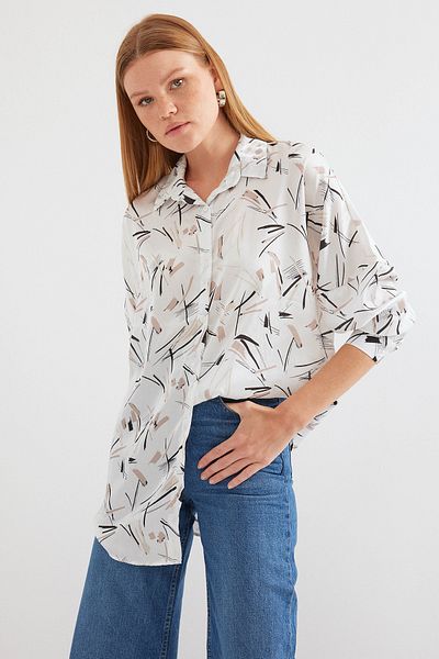 Bigdart Model 3985 - Cămașă oversize din satin alb-negru