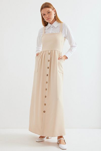 Bigdart 2490 Model Long Cream Salopette Dress