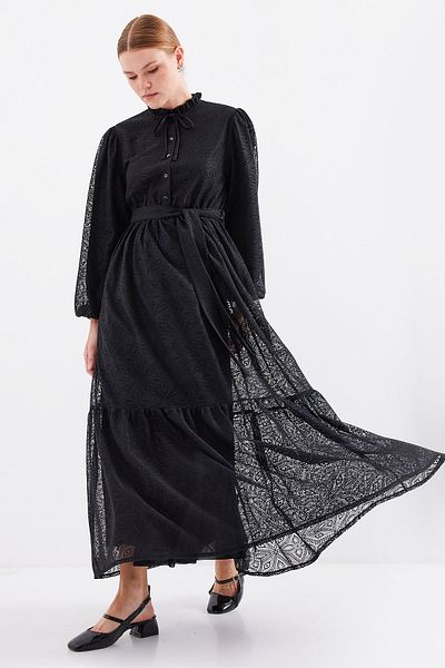 Bigdart Μοντέλο 2509 - Μαύρο Φόρεμα με Δαντέλα Hijab