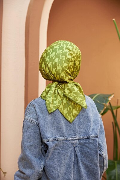 İpekhan Aura Houndstooth Soft Scarf Oil Green 1155-04