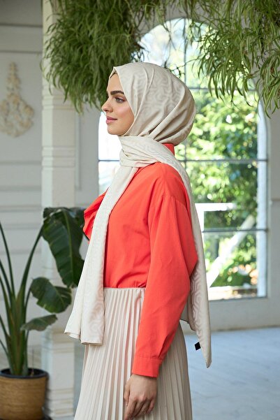 İpekhan Silky Jacquard Shawl Cream Summer Shine Collection - 9013-11