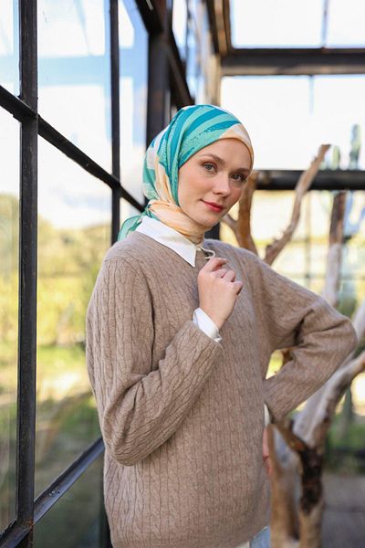 İpekhan Μαλακό κασκόλ Amanda Pattern Steel Blue Beige 1170-02