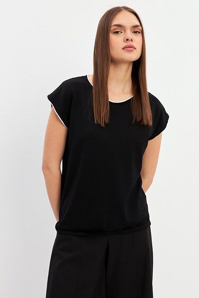 Setre Black-White Crew Neck Short Sleeve Knitwear
