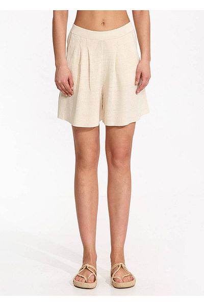 Knitss Linen Pleated Beige Knitwear Shorts