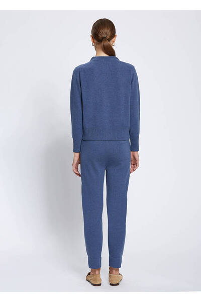 Knitss Μπλε κασμίρι πλεκτή ζακέτα με λεπτομέρεια πλεξούδας μαλλιών