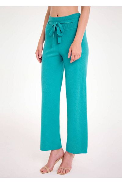 Knitss Turquoise Knitwear Trousers with Lace-Up Waist
