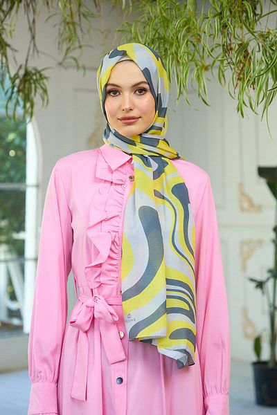 İpekhan Summer Sparkle Collection Μαλακό Σάλι Κίτρινο Σκούρο Γκρι 3044-13