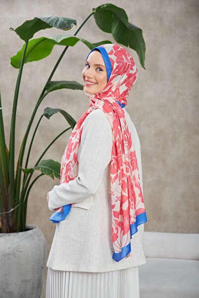 İpekhan Ροζ Μπλε Μαλακό Σάλι - Nature Fulya 3041-02