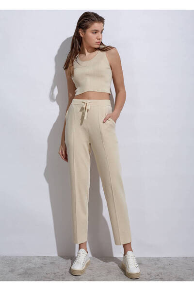 Knitss Organik Pamuk Triko Krem Rengi Pantolon