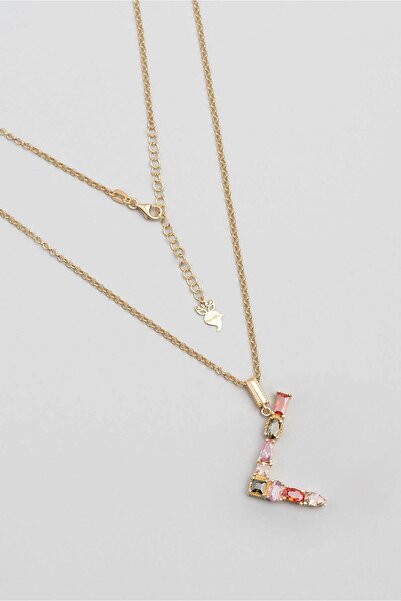 So CHIC... L Harfi Günışığı Renkli 18 Ayar Sarı Altın Kaplama Gümüş Kolye