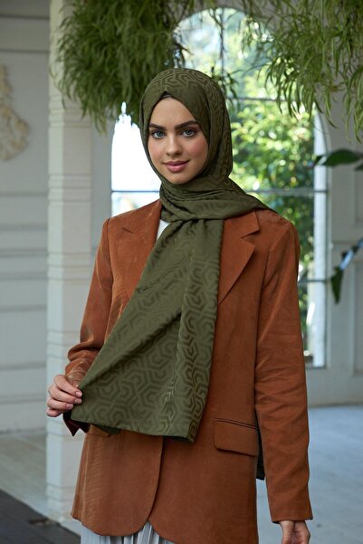 İpekhan Silky Jacquard Shawl Dark Khaki - Summer Sparkle Collection 9013-04