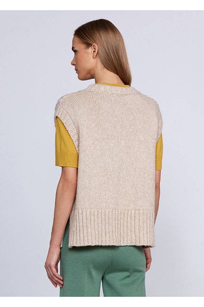 Knitss Top de tricotaj de culoare crem cu detaliu de dungi amestecate de lână