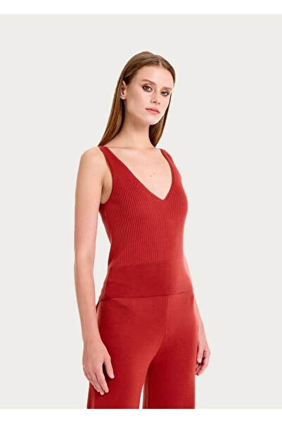 Knitss Merino Wool Blended V-Neck Tile Knitwear Top