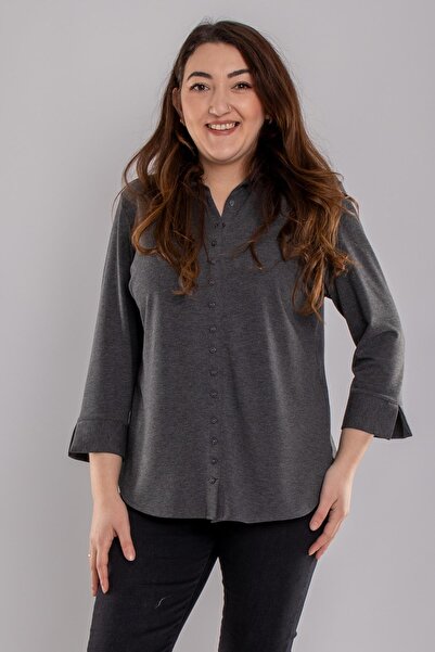 DEE'S 1503 Büyük Beden Düğmeli Truvakar Kol Triko Gömlek