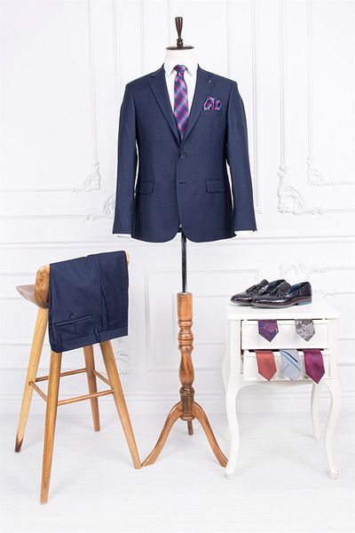 PR PACO ROMANO ART OF FASHİON Men's Regular Fit Mono Collar Light Navy Blue Suit