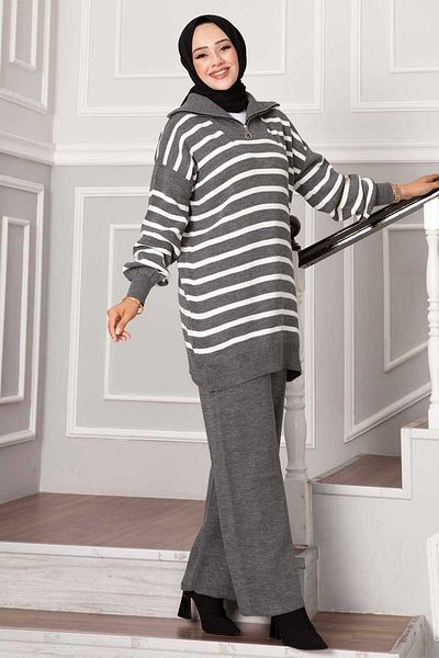EBRUTESETTÜR Trucker Collar Zippered Knitwear Set