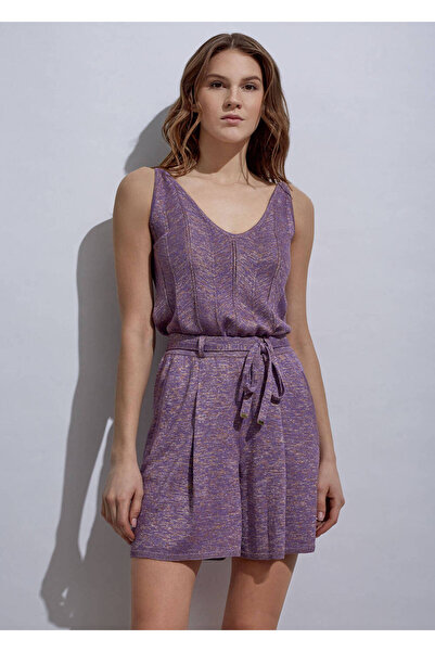 Knitss Rahat Kesim Pileli Lila Triko Şort