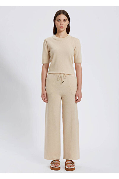 Knitss Kaşmir Karışımlı Bağcıklı Bej Triko Pantolon
