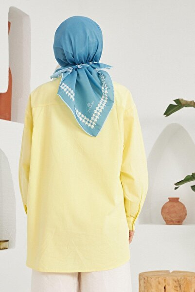 İpekhan Goose Foot Denim Blue Cotton Viscose Scarf