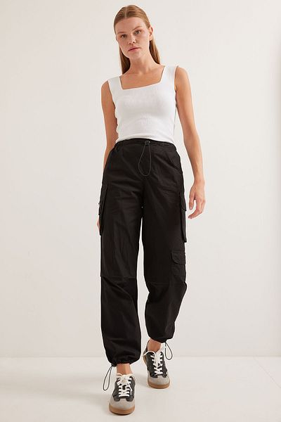 Bigdart Woman's Black Pocket Detailed Cargo Pants 6655