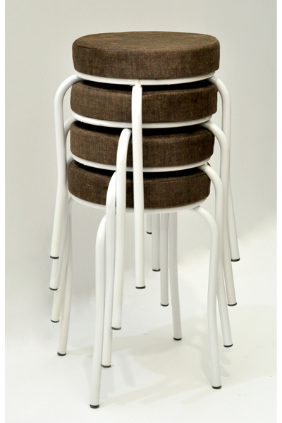 TABURECİM Tabure (4 ADET) Beyaz Ayaklı, Mina Kumaş, Metal Ahtapot Ayak