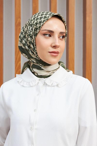 İpekhan Πράσινο βαμβακερό μαντήλι βισκόζης İpekhan Houndstooth Series 1129-07