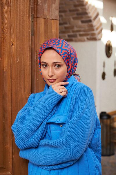 İpekhan Μαλακό κασκόλ Geo Trefoil Blue Tile 1159-06