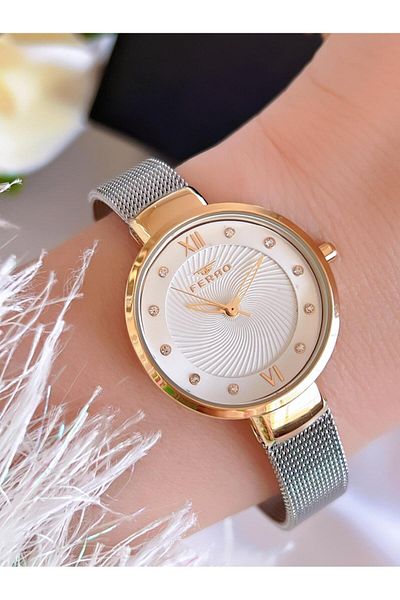 FERRO 3 Atm Water Resistant Steel Cord Ion Coated Women's Wristwatch and Bracelet Set - Bf1618-D