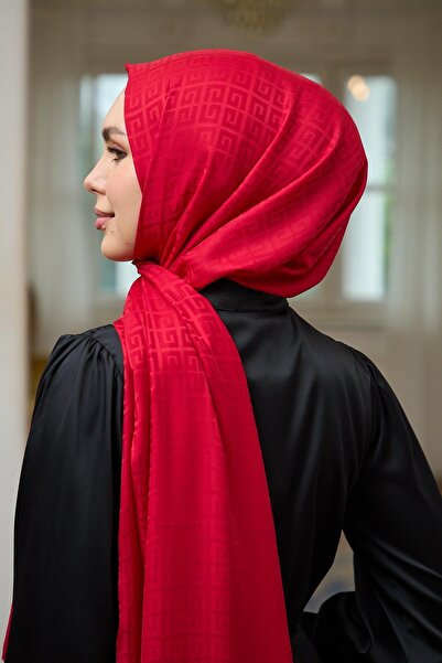 İpekhan Red Silky Jacquard Shawl - Summer Sparkle Collection 9016-03