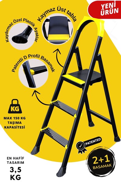 KonkTools Leo 2+1 Basamaklı Metal Merdiven, LEO4
