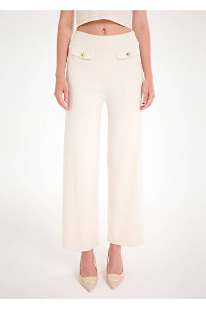 Knitss Kemer Detaylı Ekru Triko Pantolon