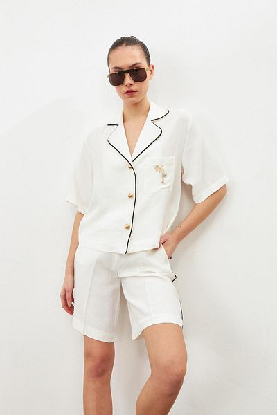 Setre Ecru Pocket Detailed Buttoned Blouse and Loose Cut Shorts Double Set