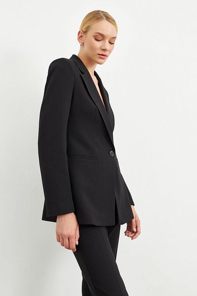 Setre Black Long Sleeve Jacket and Tube Leg Pants Set - Button Closure Collar