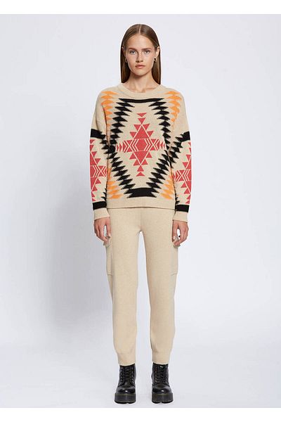 Knitss Tricotaj negru bej intersia cu modele etnice